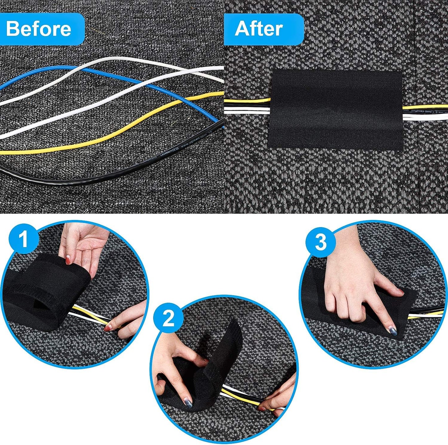 WILLBOND Carpet Cord Cover Cable Grip Floor Cover Cable Protector Management Only for Commercial Office Carpet(Black,9.84 ft)