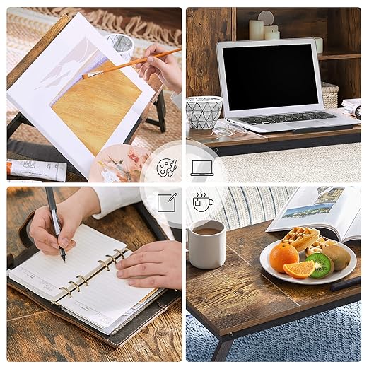 SONGMICS Laptop Desk, Bed Sofa Breakfast Tray, Adjustable Tilt Top, Right-Left Handed, Adjustable Folding Legs, Drawer, Rustic Dark Brown ULLD110B01