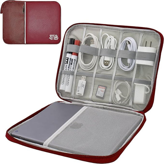 Electronics Organizer,Travel Cord Organizer Pouch, Portable Cable Organizer Bags, Waterproof Electronic Accessories Storage Case for Cables, Cords, Charger, Phone (Single Layer-Large-Winered)