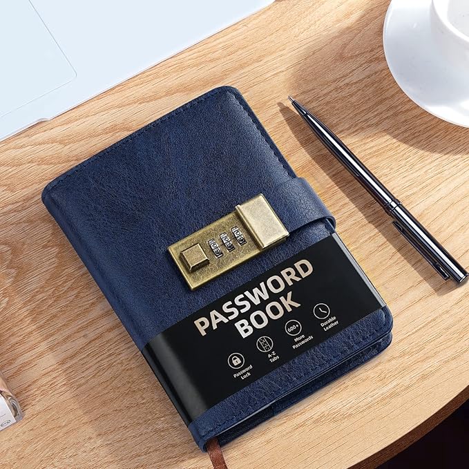 WEMATE Password Book with Lock, Password Book with Alphabetical Tabs 600+ Password Spaces, Password Logbook with Lock, Password Keeper for Computer 4.33 X 6.18 Inch Dark Blue