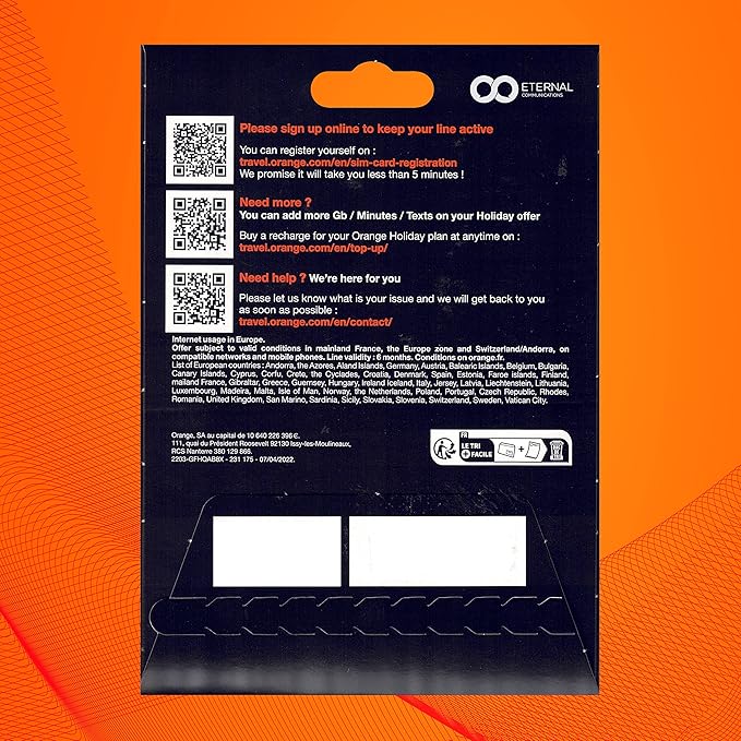 Preloaded Orange Travel Sim Card Now with 30GB of 4G Data, Unlimited Calls & Texts in Europe, 120 mins + 1000 SMS from Europe to Worldwide (Lasts for 31 Days). Tethering Allowed