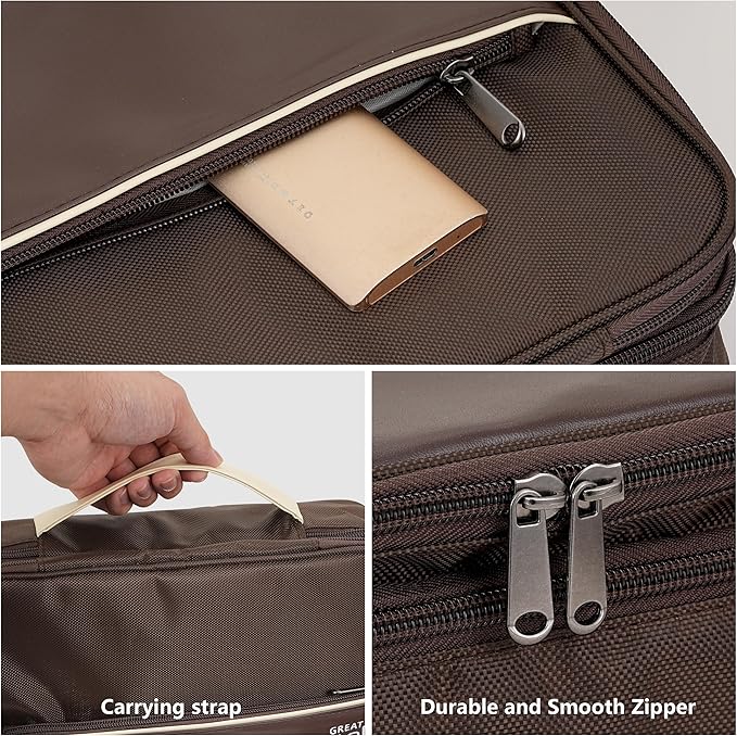 Electronics Accessories Organizer Bag, Waterproof Double Layer Travel Cable Organizer Case for Cords, Charger, Power Bank, Hard Drive, Mouse – Shockproof Tech Storage Pouch for Travel & Home(Brown)