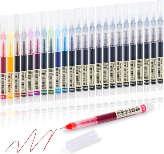 RIANCY Liquid Ink Rollerball Gel Pens, 0.5mm Extra Fine Point Tip, 24ct Assorted Colors, Smooth Writing No Smear No Bleed, Vibrant for Journaling, Drawing, Sketching, School Notes & Art Supplies