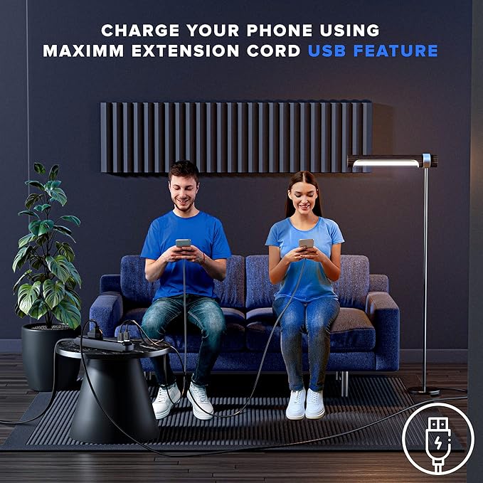 Extension Cord with USB Ports 6FT, 360° Rotating Flat Plug Extension Cord, 3-Outlet with USB Ports (2 Ports), 3 Prong Extension Cord, Grounded Extension Cord (Black) UL Certified