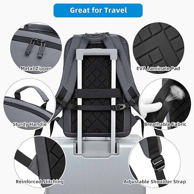 Caoroky knight Backpack Laptop Men 15.6 inch Slim Work Business Backpacks with USB Charging Port Mens Travel Bag Bookbag (Grey, Large)