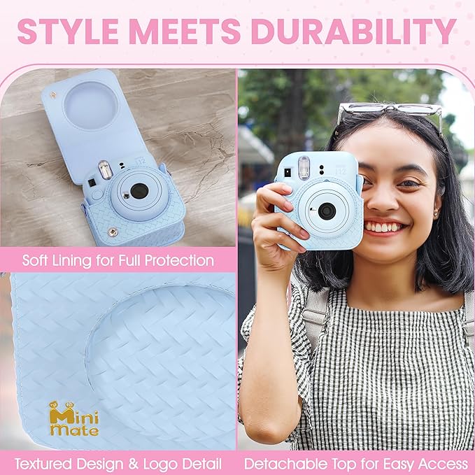 Fujifilm Instax Mini 12 Instant Camera Pastel Blue + Minimate Custom Designed Case + Fuji Instax Film 10 Sheets & Album