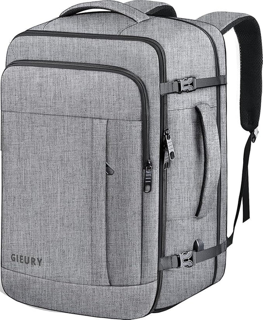 55L Carry On Backpack, Extra Large Travel Laptop Backpack for Men & Women, 60L Expandable Big Capacity For Airplanes, Travel Gifts for Men Women, Fits 18.4 Inch Laptop, Luggage Suitcase Bag, Grey