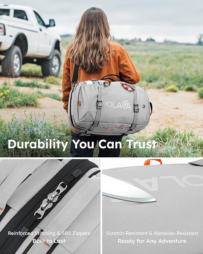 Tolaccea Travel Laptop Backpack, Large Carry on Backpack Flight Approved Convertible Duffle Luggage Bag Daypack Work Business Rucksack Fits 16" Laptop for Men Women 3 Carrying Ways, 40L-50L Expandable