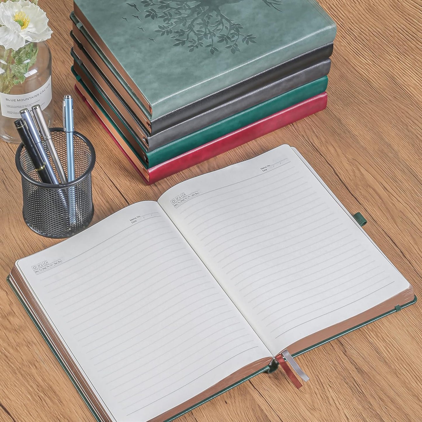 ZXHQ B5 360 Pages Lined Journaling Notebooks with Pen, Journals for Women Men Writing Notebook, Tree of Life Design, Brown Edge, Fine Inner Pocket - Light Brown