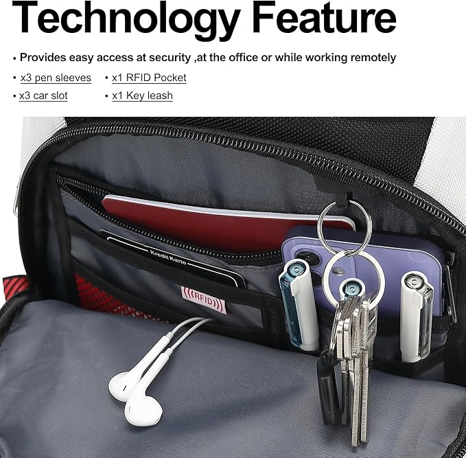 Boavan Laptop Backpack for men, 17.3 inch Laptop Bag with USB Port, Waterproof Travel Work Backpack Purse, Anti-Theft Teacher Nurse Doctor Casual Bookbags Office Business backpack，White