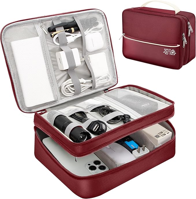 SELLYFELLY Electronics Travel Organizer, Double Layer Cable Organizer Bag Watreproof Electronics Accessories Storage Bag for Cord, Charger, Phone, Power Bank, Hard Drive