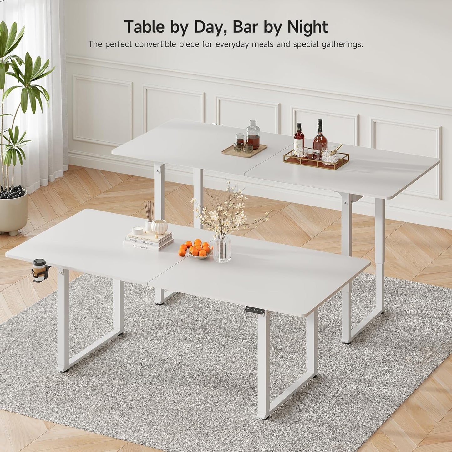 71x32 Inch Adjustable Standing Desk with 4 Legs, Stand-up Desk Features a Spacious Rectangular Top, Dual-Motor Lift, and Memory Presets (28-46Inch) for Home Offices or Computer Workstations, White