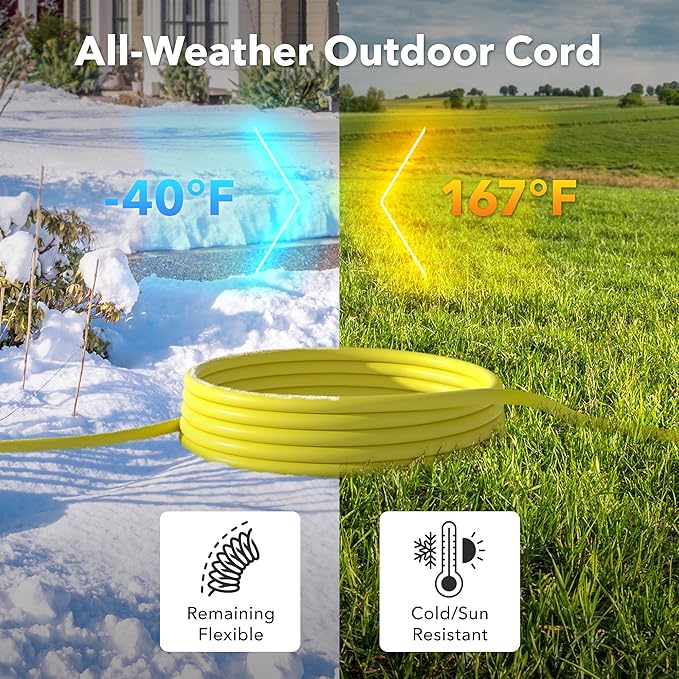BN-LINK 6ft Outdoor Extension Cord, 12/3 SJTW Heavy Duty Power Cord, 3-Prong Grounded Plug, Weather Resistant, 15A, 1875W, Yellow, for Lawn, Garden, Appliances, ETL Listed