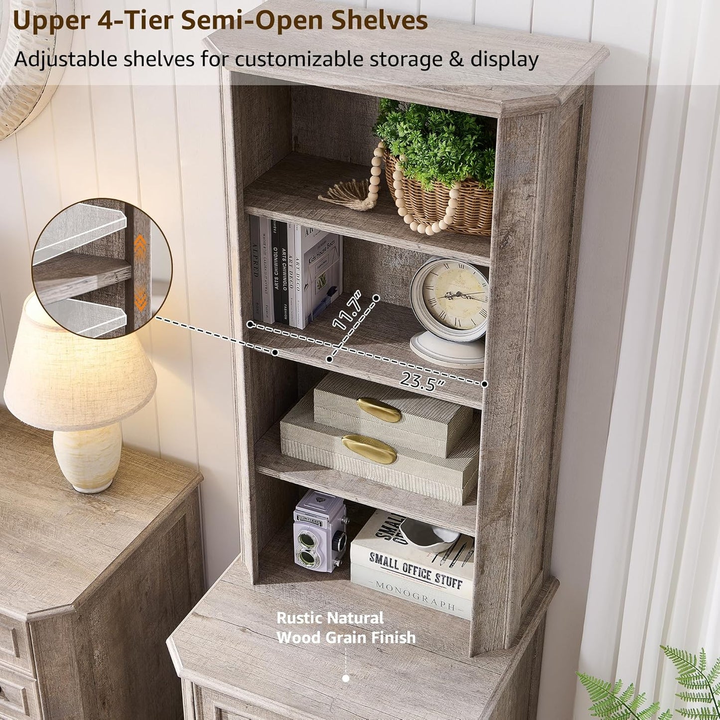 T4TREAM 6-Tier Bookcase with 2 File Drawers, 72" Tall Farmhouse Bookshelf with Storage & Adjustable Shelves, Wooden Floor Standing Display Book Shelf Organizer for Home Office, Light Rustic Oak