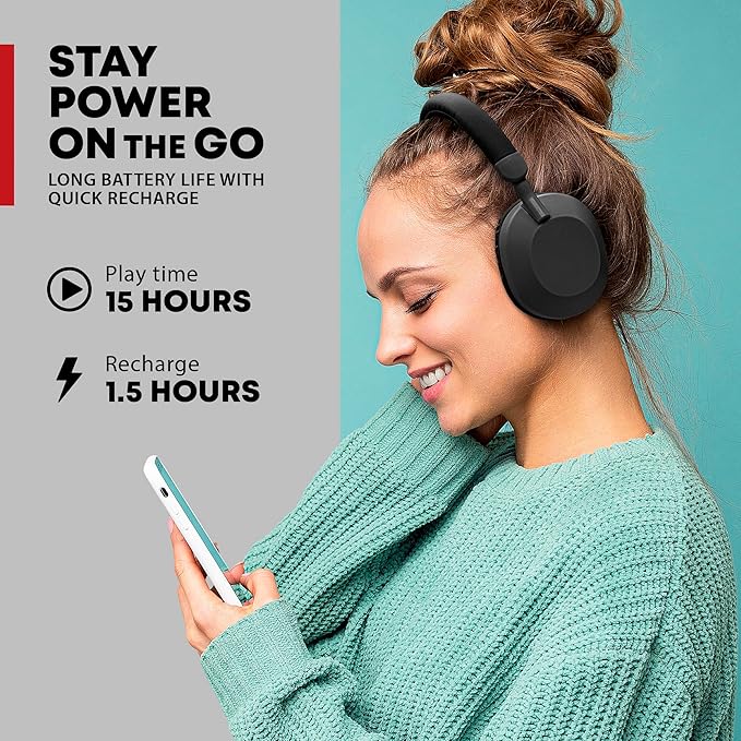 Gabba Goods Aura Premium Wireless Over-Ear Headphones, Built-in Mic, SD Card, High-Res Audio, 6H Playtime, for Travel, Home, Work TV,PC,Gaming,Cellphone (Black)