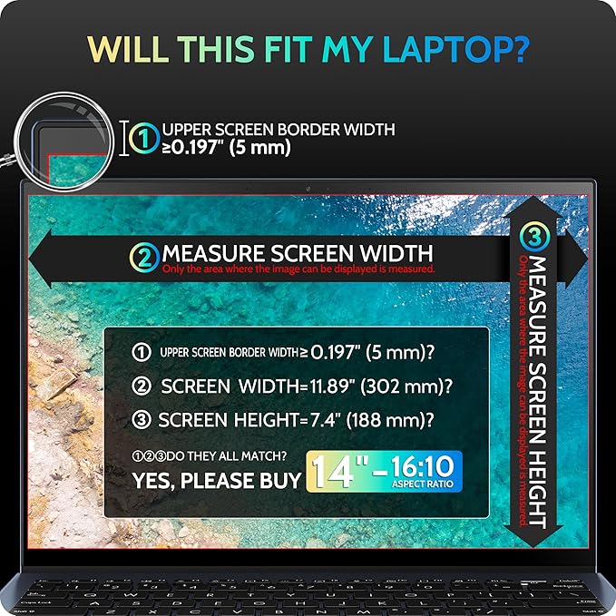 Magnetic Laptop Privacy Screen 14 inch for 16:10 Computer Monitor, 14" Removable Anti Glare Protector Blue Light Filter Shield Compatible with Lenovo Hp Dell Acer Asus Thinkpad Envy Xps