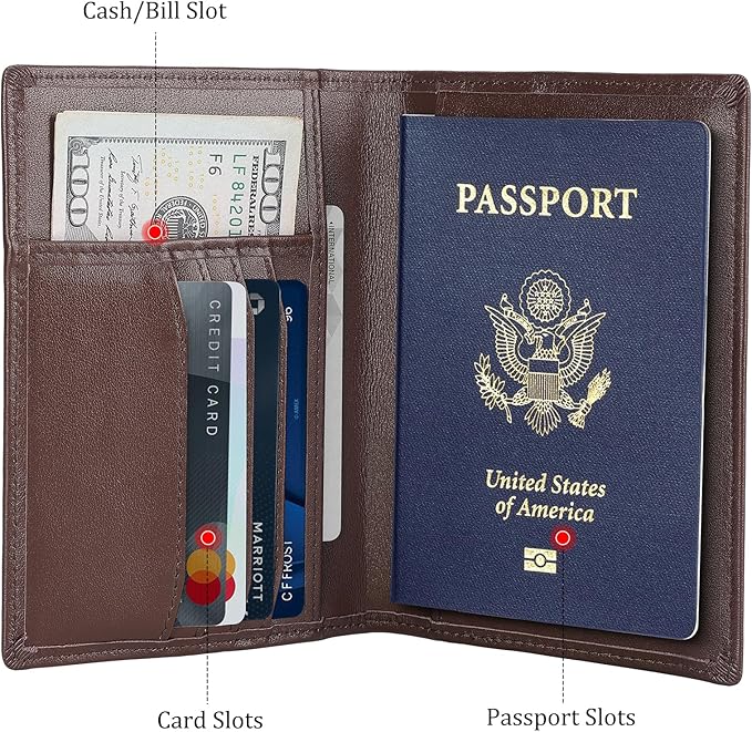 Polare Slim RFID Blocking Leather Passport Holder Travel Bifold Wallet For Men (Coffee)