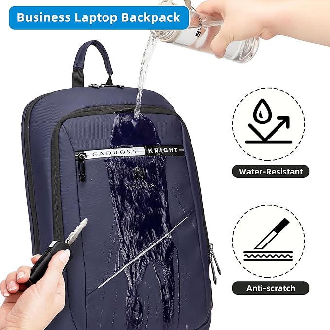 Caoroky knight Backpack Laptop Men 15.6 inch Slim Work Business Backpacks with USB Charging Port Mens Travel Bag Bookbag (Blue, Medium)