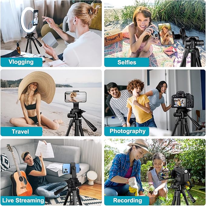 JOILCAN Phone Tripod, 68" Tripod for Phone Stand Video Recording Photos, Travel Floor Tripods Compatible with iPhone Canon Nikon DSLR, Cell Phone Tripods with Remote/Travel Bag