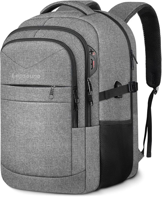 Lapsouno Extra Large Laptop Backpack, 17 Inch Carry on Travel Backpack, Anti-Theft College School Computer Bag with USB Port, Gift for Men Women, Grey