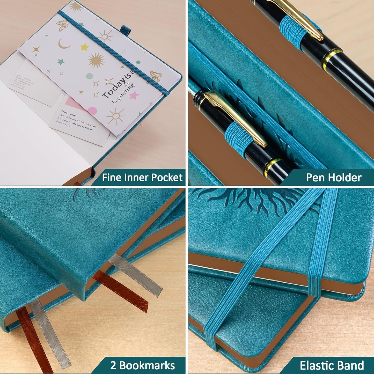 ZXHQ A5 360 Pages Lined Journal for Women, Tree of Life Design, with Pen, Fine Inner Pocket, Seagreen