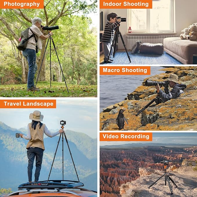 JOILCAN Tripod for Camera, 81" Aluminum Camera Tripod Stand, 83" DSLR Tripods & Monopods, Heavy Duty Travel Tripod for Binoculars Spotting Scope Telescope, Max Load 35lb