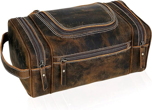 VC VINTAGE COUTURE Leather Toiletry Bag for Men Extra Large Leather Men's Toiletry Bag for Traveling Real Leather Dopp Kit for Men Leather Shaving Bag for Travel