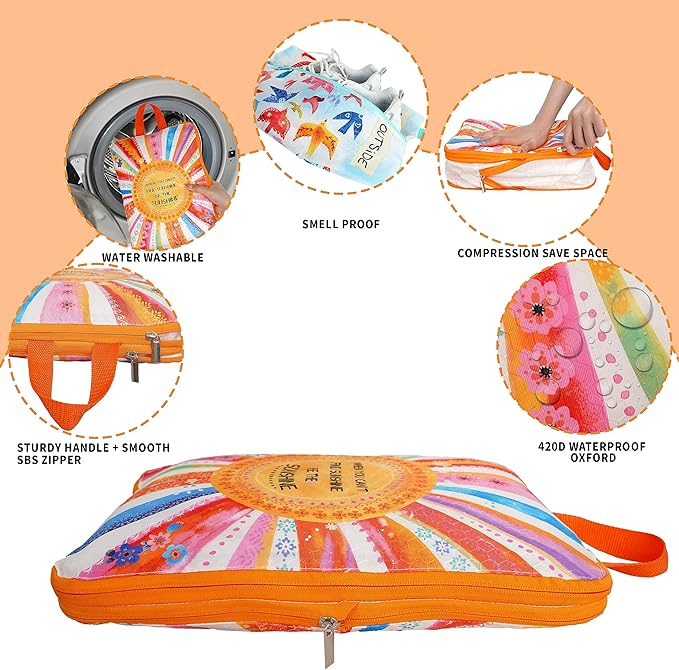 Compression Packing Cubes for Travel, 6 Set Natural Life Luggage Organizers, Lightweight Waterproof Expandable/Compression Bags Bohemia Smell Proof Travel Packing Cubes for Suitcases