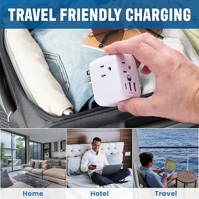 Cruise Approved Power Strip Foldable, Non Surge Protector Travel Power Strip, Multi Plug, 6 Outlets, 2 USB-A, 1 USB-C, & 3 AC Outlet for Carnival, Celebrity, Princess, & Major Lines in 2025 & 2026