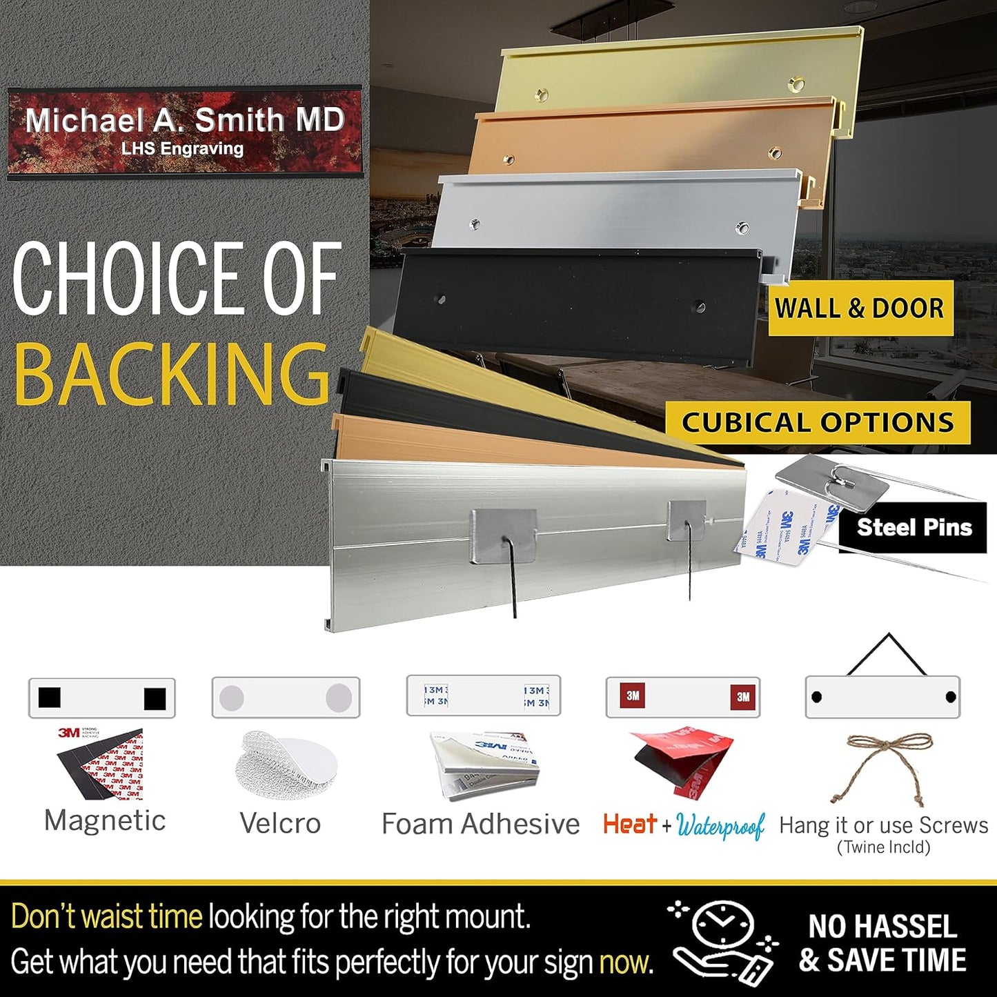 Engraved Name Plates for Door Sign Personalized Brushed Copper Pattern Plastic Plaque with Black Letters - Made in USA 2x10 M5