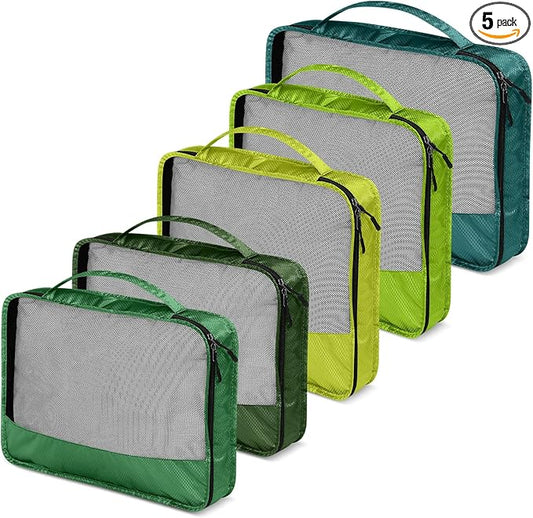 5 Pcs Packing Cubes for Suitcase Large Travel Cubes Carry on Luggage Organizer Bags for Clothes Accessories(Mixed,Green)