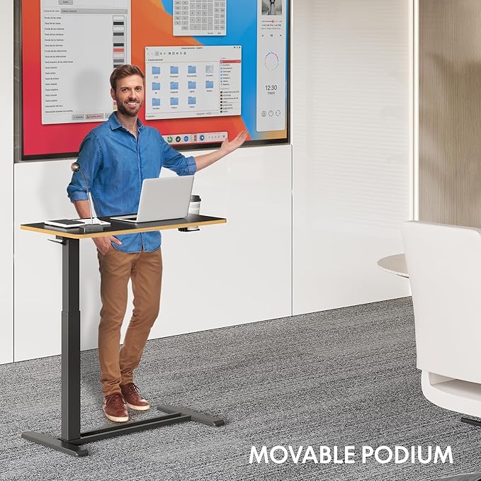 FLEXISPOT H7 Adjustable Overbed Bedside Table with Wheels Pneumatic Mobile Standing Desk Laptop Desk Rolling Computer Cart Movable Overbed Table Hospital Home Use(31.5" W x 17.7" D, Black Maple Large)