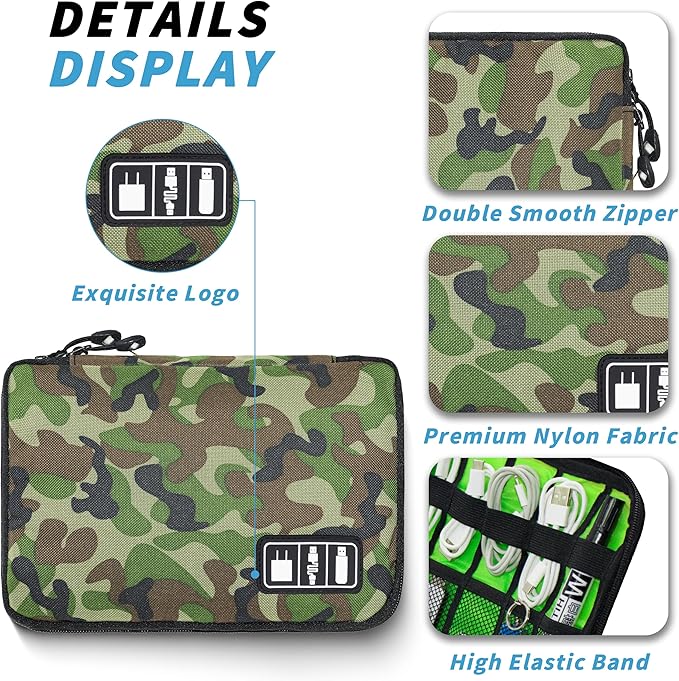 Electronics Organizer,Travel Cord Organizer Pouch, Portable Cable Organizer Bags,Travel Electronic Accessories Storage Case for Cables, Cords, Charger, Phone (CamouflageGreen)
