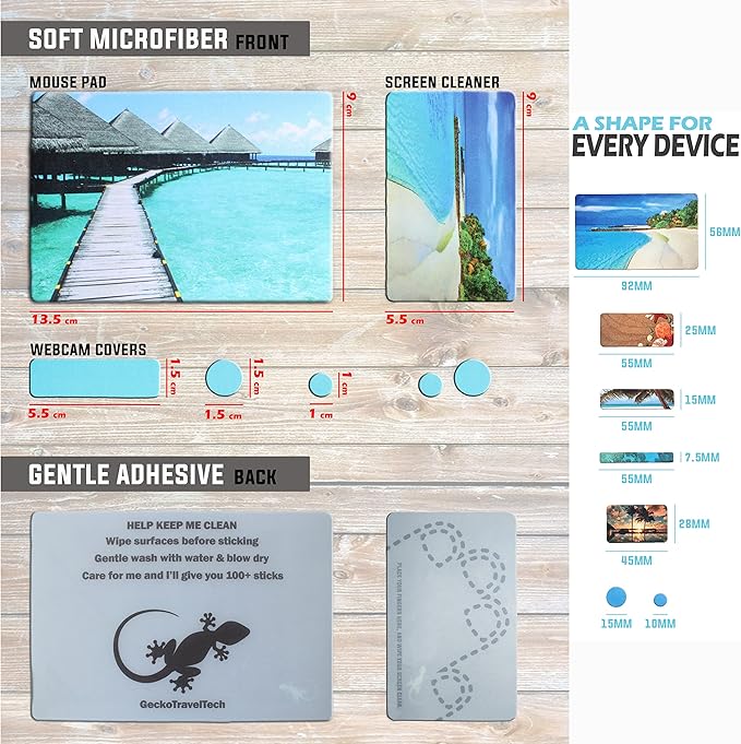 Webcam Covers + Adhesive Mouse Pad - Tablet Webcam Covers - Smart TV & for Every Size Webcam on Any Device - Reusable/Multi-use – Protect Your Privacy with Gecko (Beach + Mousepad)