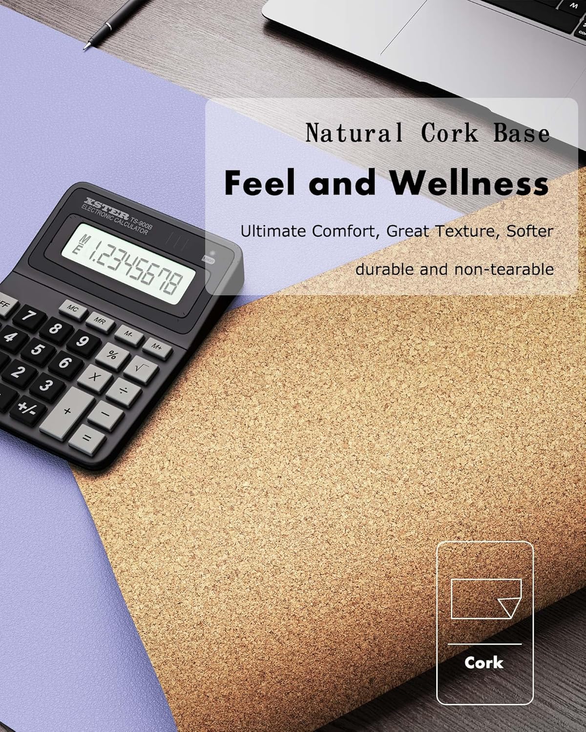 YSAGi Double-Sided Desk Pad, 31.5"x15.7"Leather Desk Mat, Eco Cork Desk Pad Protector,Large Mouse Pad,Waterproof Desk Blotter for Office/Home(Purple)