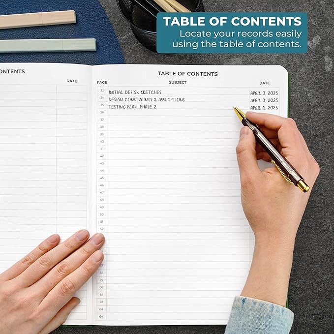 Clever Fox Engineering Notebook – Hardcover Grid Notebook with Numbered Pages, Table of Contents – Patent, Lab & Invention Journal for Engineers & STEM (Dark Green)