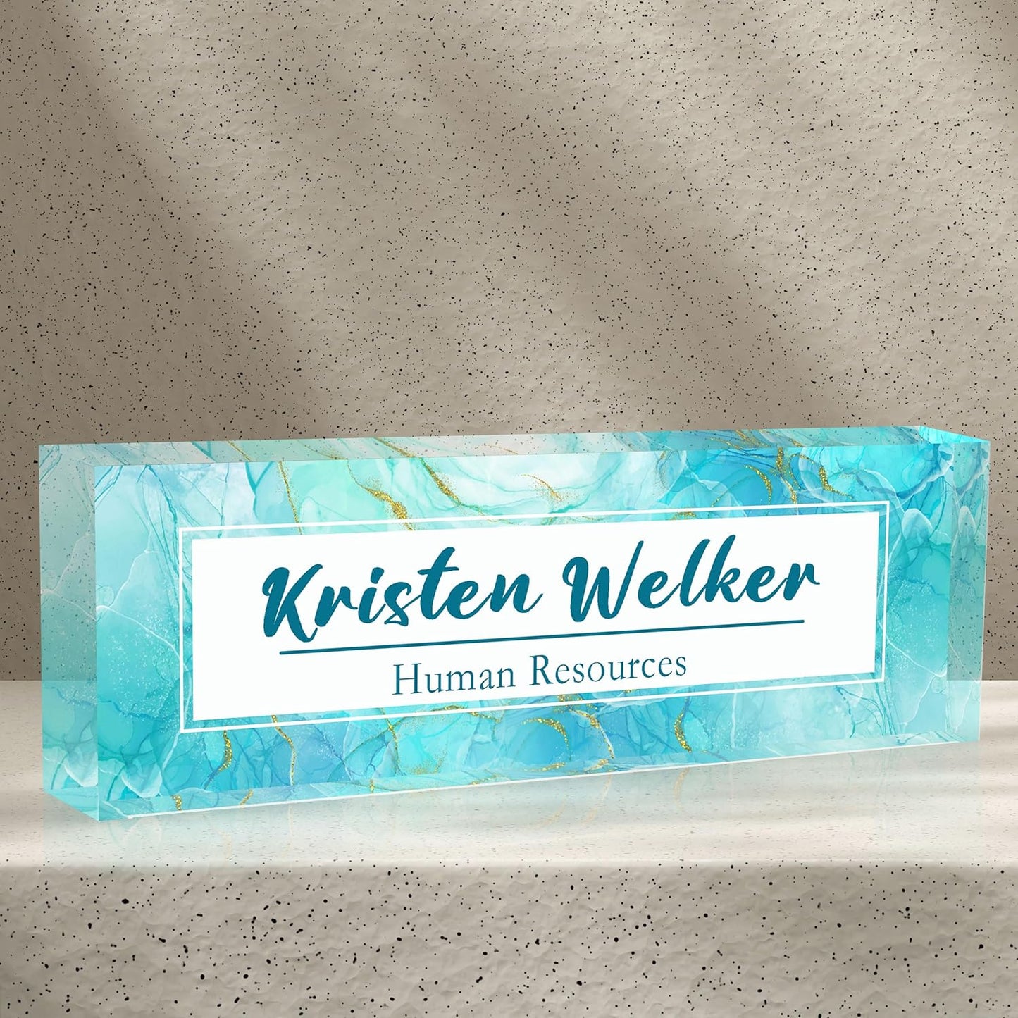 Office Desk Name Plate Personalized, Custom Name Plates for Desks, Name Plate Personalized for Office, Employee Appreciation Gifts (Marble of The Waves)