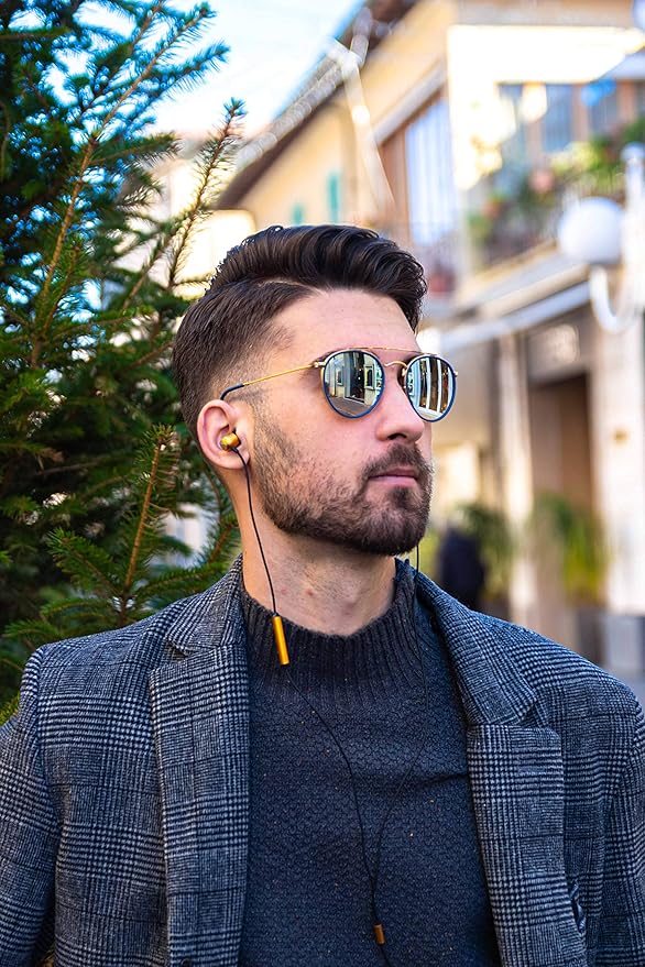 LUDOS Clamor Wired Earbuds in-Ear Headphones, 5 Years Warranty, Earphones with Microphone, Noise Isolating Ear Buds, Memory Foam for iPhone, Samsung, School Students, Kids, Women, Small Ears - Gold