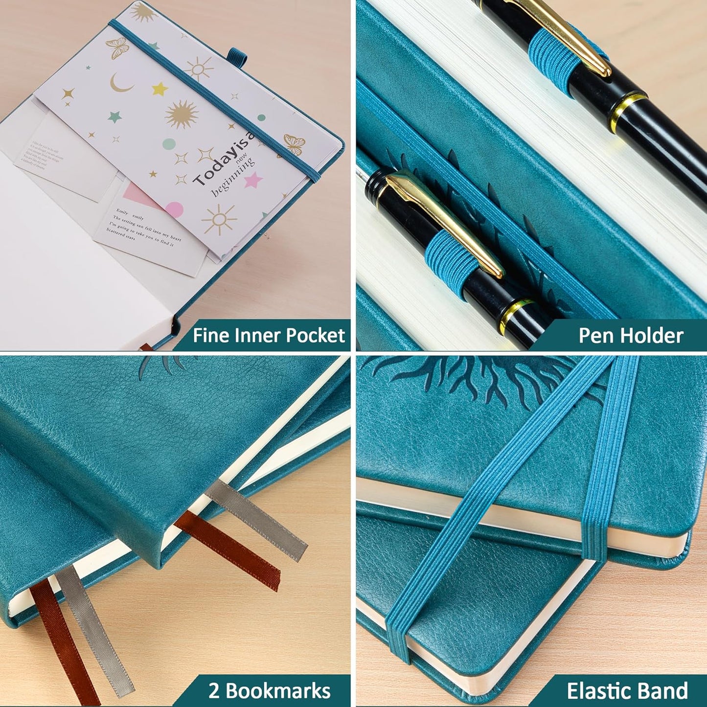 ZXHQ B5 Bullet Dotted Journal Notebook:150gsm Thick Paper, 256 Pages, Dot Grid Hardcover, Tree of Life Design, Fine Inner Pocket - 7.7" × 10" SeaGreen