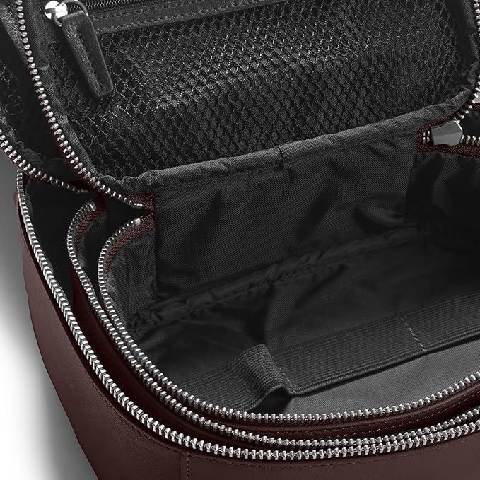 Leatherology Brown Nested Travel Organizer Trio – 3-Piece Leather Packing Set with Mesh Pocket, Elastic Loops & Water-Resistant Lining – Compact Storage for Tech, Toiletries & Travel Essentials