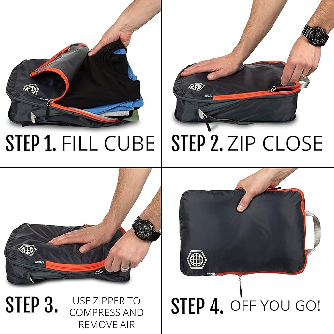 Compression Packing Cubes Set for Travel - Lightweight, Durable Clothes Organizer for Carry-On Luggage and Suitcases by TRIPPED Travel Gear