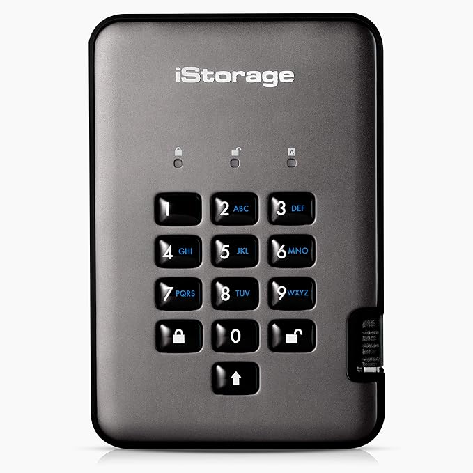 iStorage diskAshur PRO2 HDD 4TB | Secure Portable Hard Drive | FIPS Level 3 Certified | Password Protected | Dust/Water-Resistant | Hardware encryption