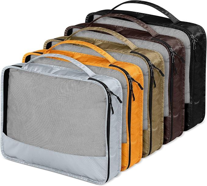 5 Pcs Packing Cubes for Suitcase Large Travel Cubes Carry on Luggage Organizer Bags for Clothes Accessories(S,Apricot)