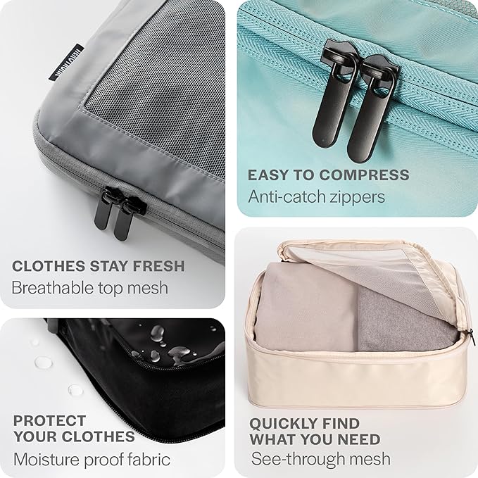 Compression Packing Cubes for Travel - Luggage Organizer Bags - Double Zipper Packing Cubes for Suitcases (4-Pack, Purple)