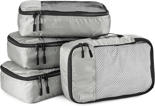 Amazon Essentials 4-Piece Packing Cubes Travel Accessories Set, Luggage Organizer with Double Zipper, Mesh Top, 100% Polyester, Small, Gray (Previously Amazon Basics)
