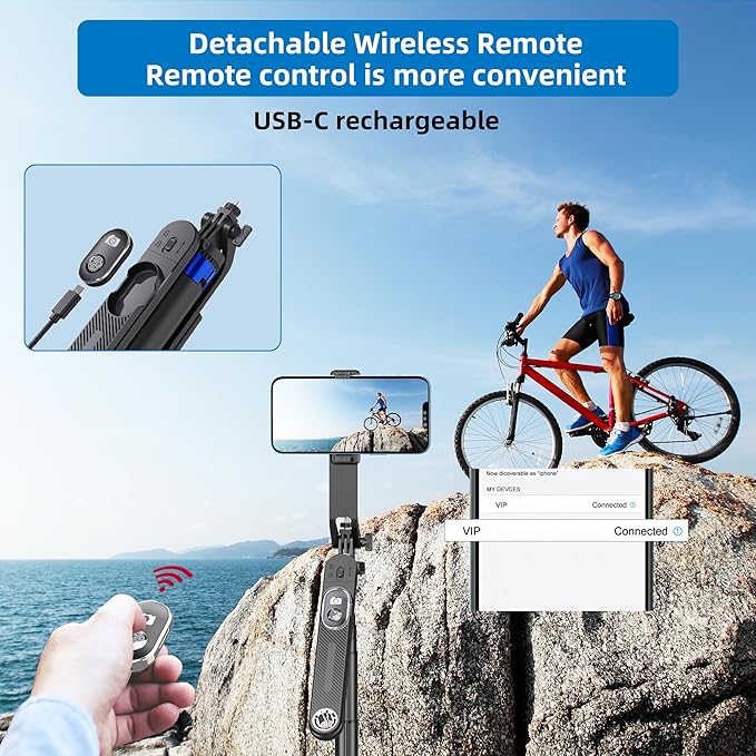 Selfie Stick Phone Tripod-71 Cell Phone Holder with Remote, 1/4" Screw Thread Adapter, Travel Tripod for Recording, Video and Picture, Compatible with iPhone, Android, Camera & Gopro