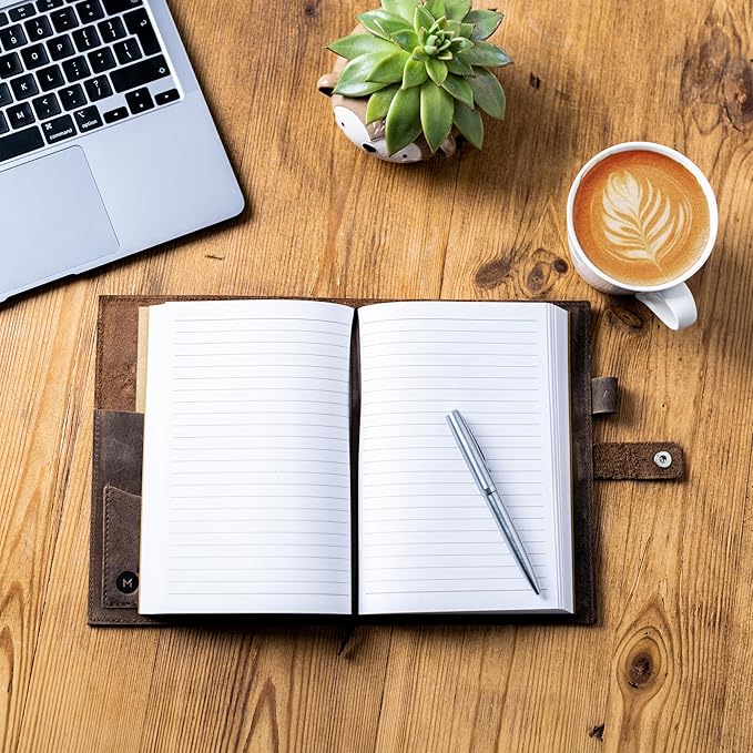 moonster Refillable Leather Journal Embossed Heart Shape Cover Design Journals with Pen – Milled A5 Leather Journal Lined Paper - Journals for Women – Leather Vintage Journal - 320 Pages