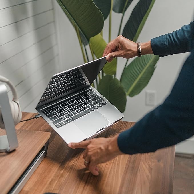 HumanCentric Laptop Riser for Desk in Maple Wood Top and Space Gray Aluminum Base, Compatible with MacBook and Other Laptops Up to 16 Inches, Ergonomic Computer Holder, 25-Degree Angle Tilt