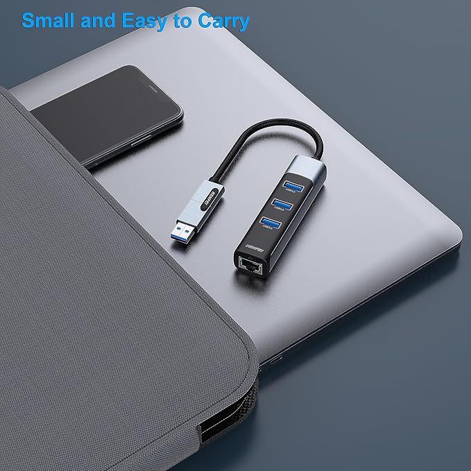 BENFEI 2in1 USB-C/USB 3.0 to Ethernet Adapter with 3*USB 3.0 Ports Compatible for iPhone 15 Series, MacBook Pro/Air 2023/2022/2021/2020/2019 and More